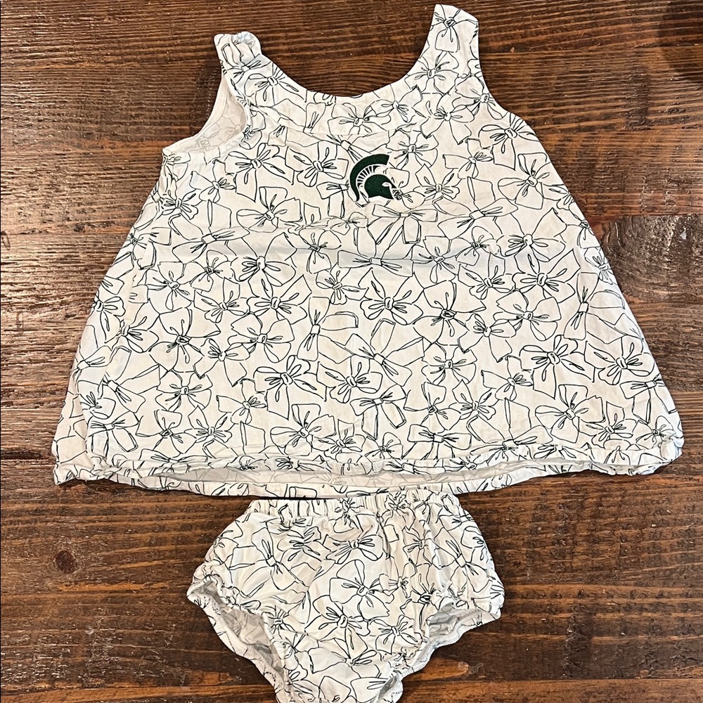 MSU SPARTANS rivalry threads Green and White Kids Dress Set